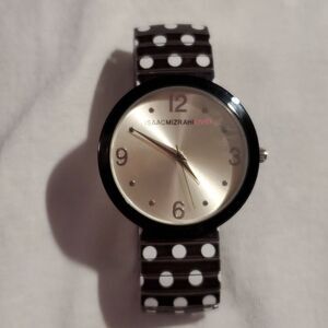 Isaac Mizrahi Live Polka Dot Watch Black & White New Battery Rockabilly Cool BB!